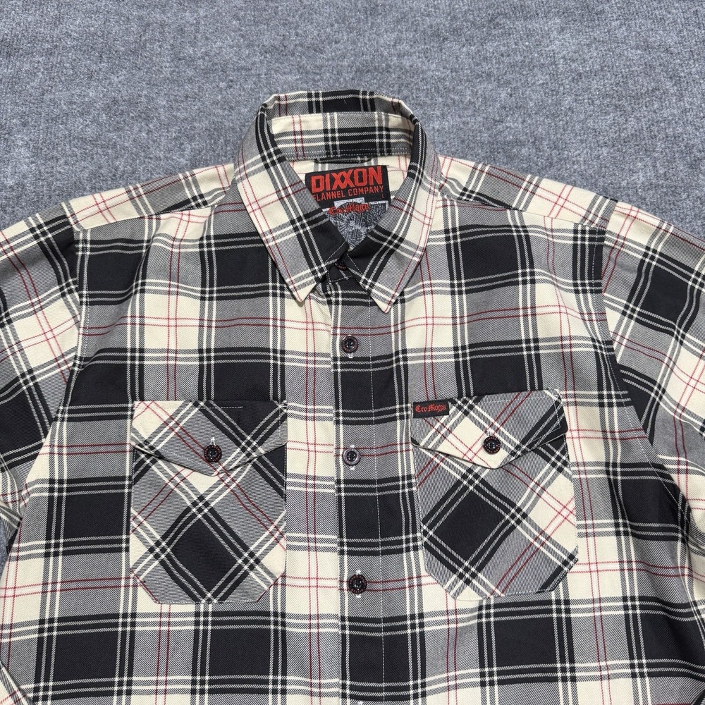 Dixxon Flannel Co CRO MAGS Mens Large Button Down Shirt Cream Black Red Plaid - Picture 3 of 8